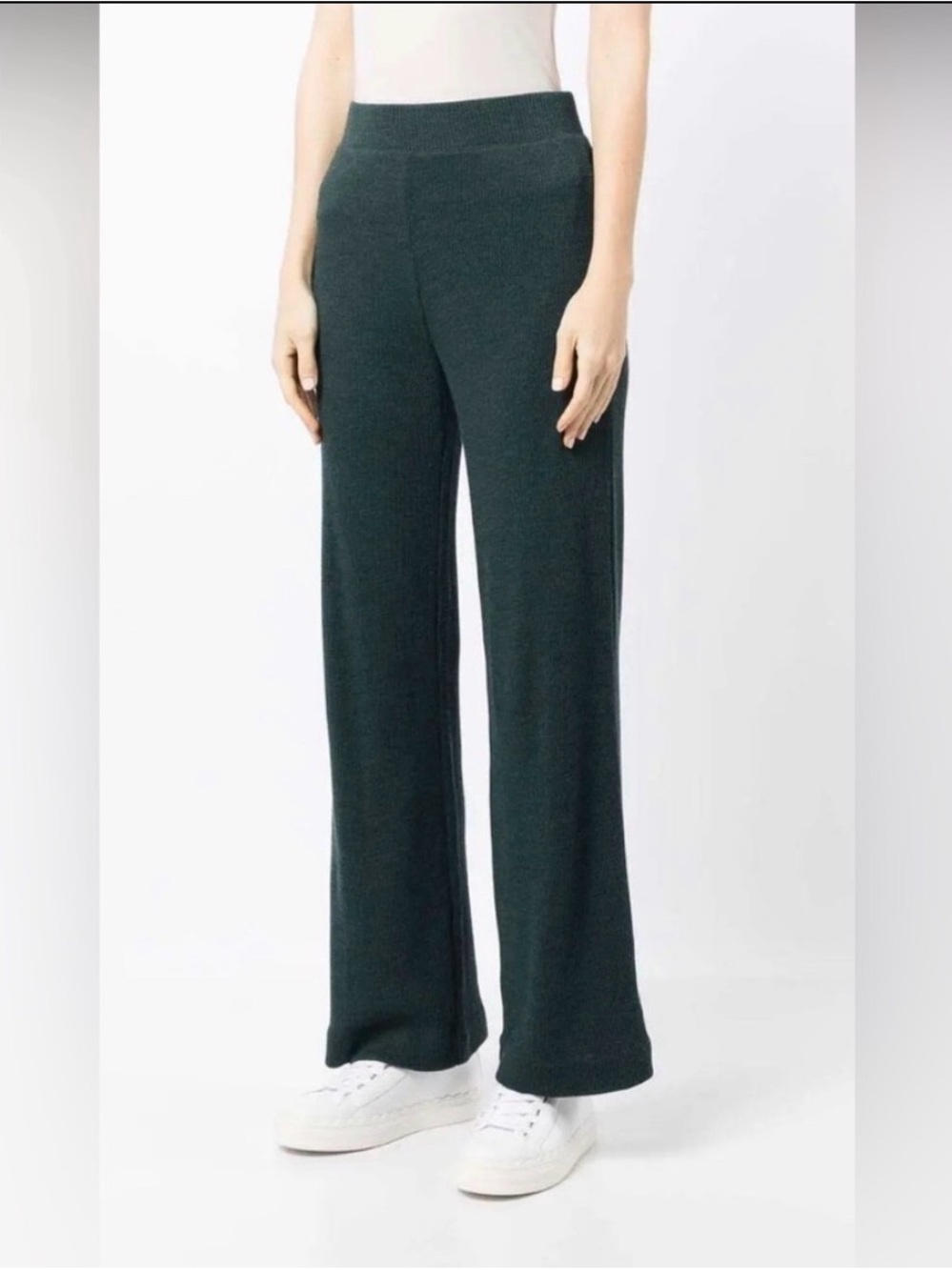 Vince Wool Blend Dark Forest Green Wide-Leg Knit Pants Small